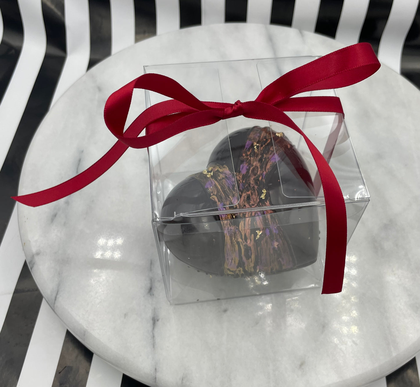 Vegan Hand Painted Chocolate Heart Box with Three Chocolates