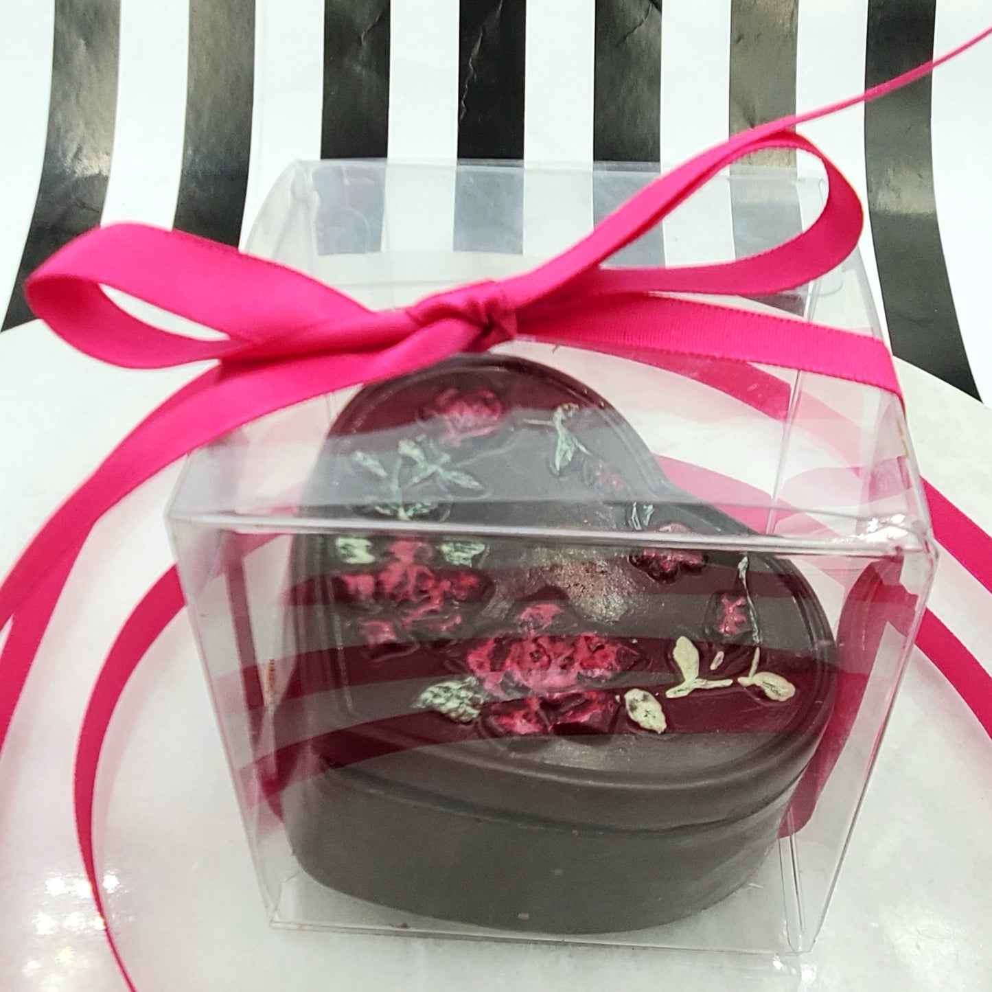 Vegan Hand Painted Heart & Roses Box with Two Chocolates